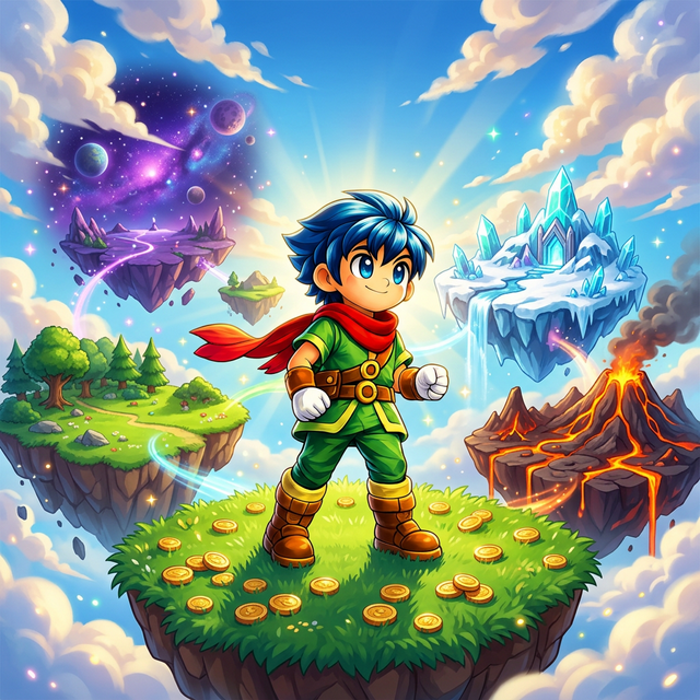 Guardian of the FloatingLand gameplay scene with floating islands and coins